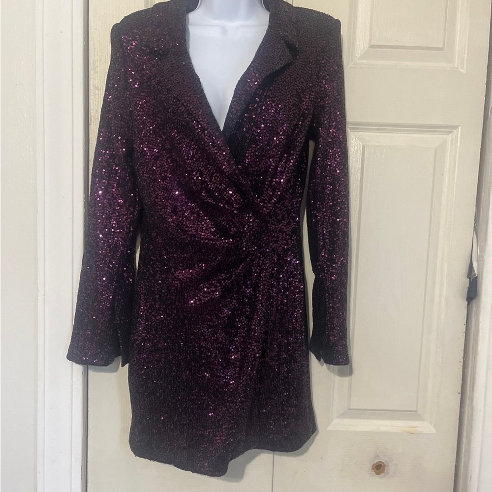 Zara Sparkling Magenta Sequin Blazer